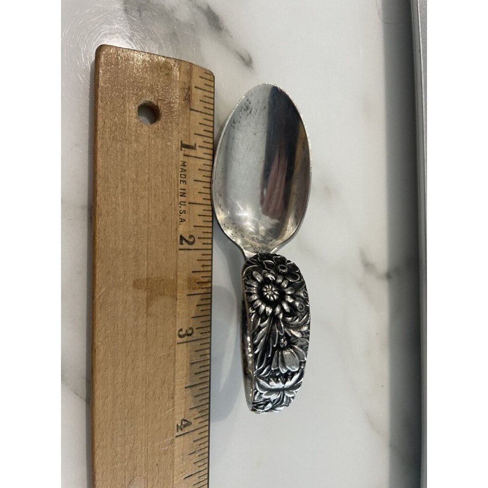 RARE ANTIQUE REPOUSSE  KIRK STERLING SILVER BABY Reverse BENT SPOON NO MONO 1896
